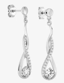 Boucles d'oreilles pendantes vagues entrelacées argent 925‰ rhodié et oxydes de zirconium SO OR