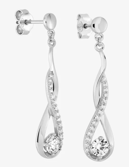 Boucles d'oreilles pendantes vagues entrelacées argent 925‰ rhodié et oxydes de zirconium SO OR