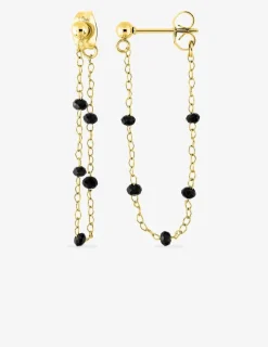 Boucles d'oreilles pendantes chaîne acier doré et cristaux synthétiques noirs SO OR