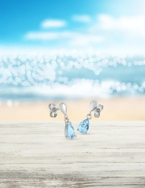 Boucles d'oreilles pendantes or blanc 375‰, topaze SO OR