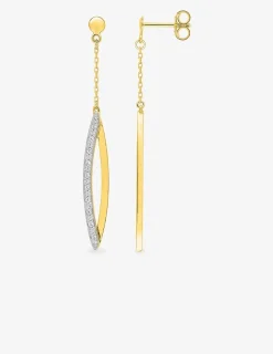Boucles d'oreilles pendantes feuilles en or jaune 375‰ et oxyde de zirconium SO OR