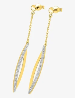 Boucles d'oreilles pendantes feuilles en or jaune 375‰ et oxyde de zirconium SO OR