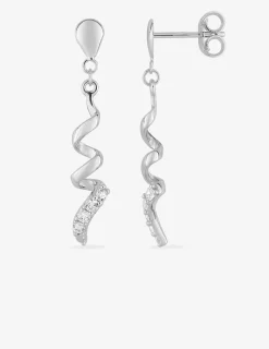 Boucles d'oreilles pendantes ruban en or blanc 375‰ et oxyde de zirconium SO OR