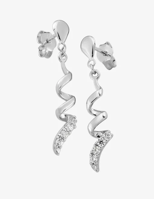 Boucles d'oreilles pendantes ruban en or blanc 375‰ et oxyde de zirconium SO OR