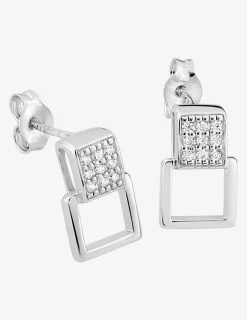 Boucles d'oreilles pendantes or blanc 750 ‰ et oxyde de zirconium SO OR