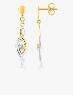 Boucles d'oreilles pendantes or jaune 750 ‰, oxyde de zirconium serti griffes et rhodium SO OR