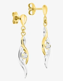 Boucles d'oreilles pendantes or jaune 750 ‰, oxyde de zirconium serti griffes et rhodium SO OR