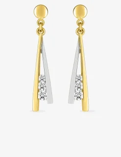 Boucles d'oreilles pendantes or jaune 750 ‰, oxyde de zirconium trilogie et rhodium SO OR