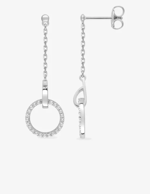 Boucles d'oreilles pendantes rondes argent rhodié 925‰ avec oxyde de zirconium SO OR