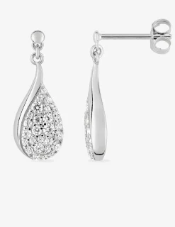 Boucles d'oreilles pendantes motif goutte argent rhodié 925‰ avec oxyde de zirconium SO OR