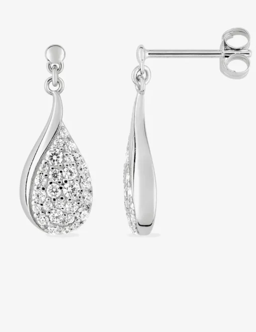 Boucles d'oreilles pendantes motif goutte argent rhodié 925‰ avec oxyde de zirconium SO OR