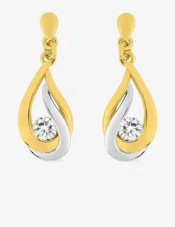 Boucles d'oreilles pendantes goutte bicolore plaqué or, rhodium et oxyde de zirconium SO OR