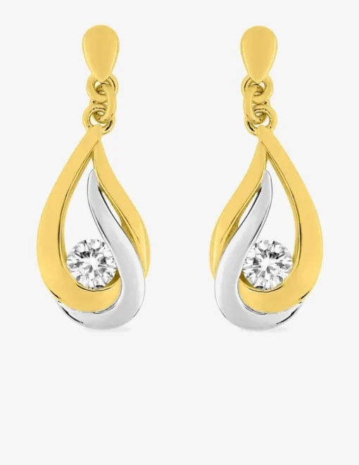 Boucles d'oreilles pendantes goutte bicolore plaqué or, rhodium et oxyde de zirconium SO OR