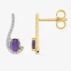 Boucles d'oreilles pendantes virgule plaqué or, rhodium et oxyde de zirconium blanc et violet SO OR