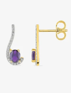 Boucles d'oreilles pendantes virgule plaqué or, rhodium et oxyde de zirconium blanc et violet SO OR
