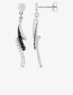Boucles d'oreilles pendantes courbes bicolores argent rhodié 925‰ avec oxyde de zirconium SO OR