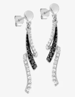 Boucles d'oreilles pendantes courbes bicolores argent rhodié 925‰ avec oxyde de zirconium SO OR