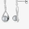 Boucles d'oreilles pendantes perles grises d'imitation argent rhodié 925‰ avec oxyde de zirconium 6 mm SO OR