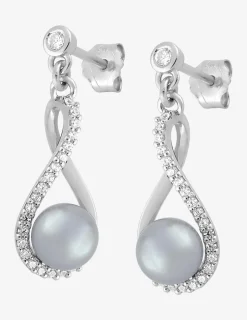 Boucles d'oreilles pendantes perles grises d'imitation argent rhodié 925‰ avec oxyde de zirconium 6 mm SO OR