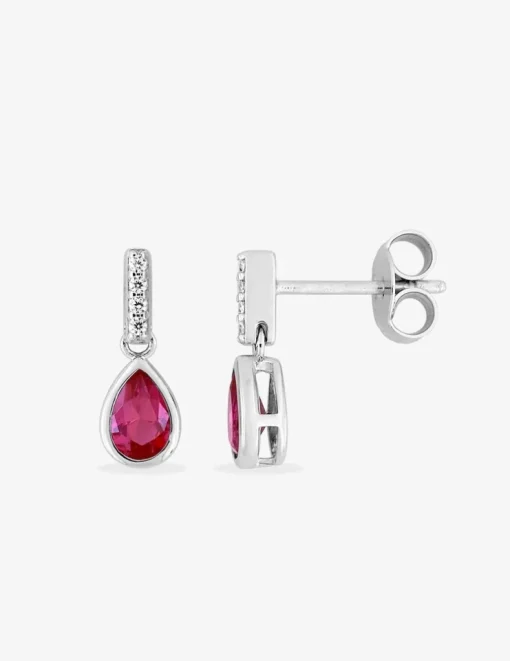 Boucles d'oreilles pendantes en argent 925‰ rhodié avec oxydes de zirconium blancs et rouges SO OR