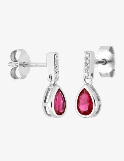 Boucles d'oreilles pendantes en argent 925‰ rhodié avec oxydes de zirconium blancs et rouges SO OR