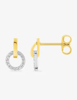 Boucles d'oreilles pendantes cercle plaqué or, rhodium et oxyde de zirconium SO OR