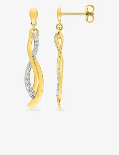 Boucles d'oreilles pendantes vagues entrelacées plaqué or, rhodium et oxyde de zirconium SO OR