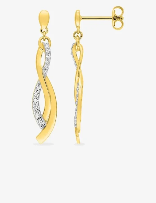 Boucles d'oreilles pendantes vagues entrelacées plaqué or, rhodium et oxyde de zirconium SO OR