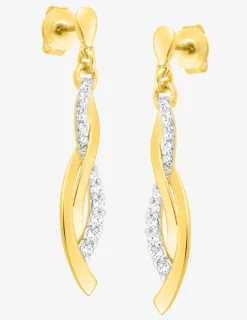 Boucles d'oreilles pendantes vagues entrelacées plaqué or, rhodium et oxyde de zirconium SO OR