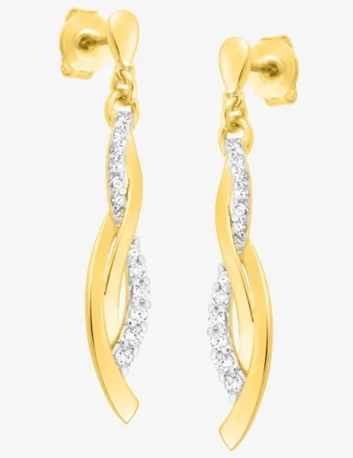 Boucles d'oreilles pendantes vagues entrelacées plaqué or, rhodium et oxyde de zirconium SO OR