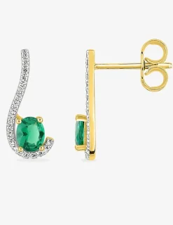 Boucles d'oreilles pendantes virgule plaqué or, rhodium et oxyde de zirconium blanc et vert SO OR