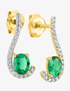 Boucles d'oreilles pendantes virgule plaqué or, rhodium et oxyde de zirconium blanc et vert SO OR