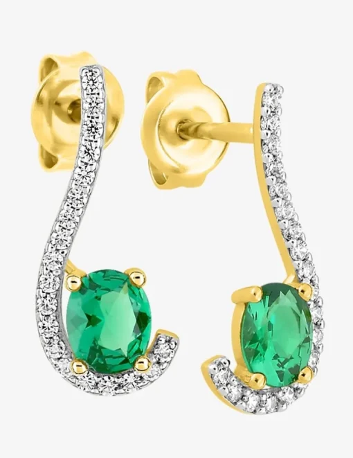 Boucles d'oreilles pendantes virgule plaqué or, rhodium et oxyde de zirconium blanc et vert SO OR