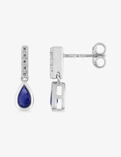 Boucles d'oreilles pendantes or blanc 375 ‰, saphir et oxyde de zirconium SO OR