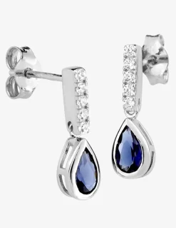 Boucles d'oreilles pendantes or blanc 375 ‰, saphir et oxyde de zirconium SO OR