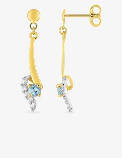 Boucles d'oreilles pendantes or jaune 375 ‰, rhodium, topaze bleue traitée et oxyde de zirconium SO OR