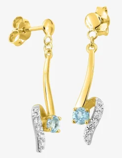 Boucles d'oreilles pendantes or jaune 375 ‰, rhodium, topaze bleue traitée et oxyde de zirconium SO OR