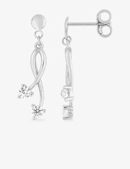 Boucles d'oreilles pendantes or blanc 375 ‰ et oxydes de zirconium SO OR