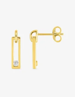 Boucles d'oreilles pendantes rectangulaires or jaune 375 ‰, oxydes de zirconium SO OR