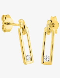 Boucles d'oreilles pendantes rectangulaires or jaune 375 ‰, oxydes de zirconium SO OR