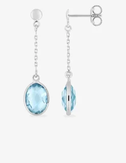 Boucles d'oreilles pendantes or blanc 375 ‰, topaze bleue traitée SO OR