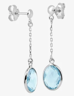 Boucles d'oreilles pendantes or blanc 375 ‰, topaze bleue traitée SO OR