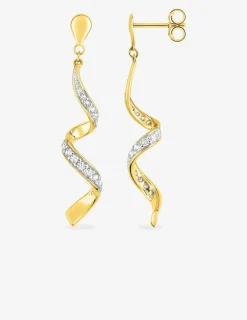 Boucles d'oreilles pendantes or jaune 375 ‰, rhodium et oxydes de zirconium SO OR