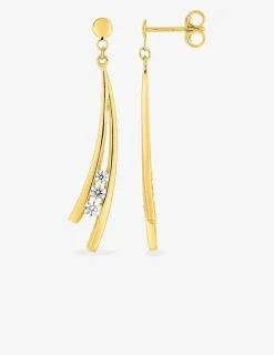 Boucles d'oreilles pendantes or jaune 375 ‰ et trio d'oxydes de zirconium SO OR