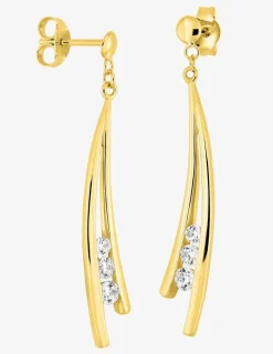 Boucles d'oreilles pendantes or jaune 375 ‰ et trio d'oxydes de zirconium SO OR