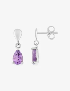 Boucles d'oreilles pendantes améthyste poire et or blanc 750‰ SO OR