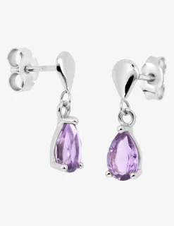 Boucles d'oreilles pendantes améthyste poire et or blanc 750‰ SO OR