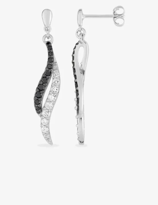 Boucles d'oreilles pendantes en argent 925‰ rhodié avec oxydes de zirconium blancs et noirs et rhodium noir SO OR