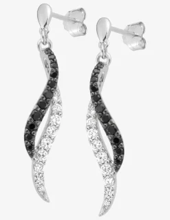 Boucles d'oreilles pendantes en argent 925‰ rhodié avec oxydes de zirconium blancs et noirs et rhodium noir SO OR