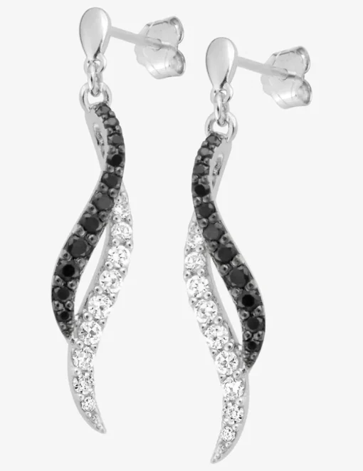 Boucles d'oreilles pendantes en argent 925‰ rhodié avec oxydes de zirconium blancs et noirs et rhodium noir SO OR
